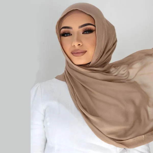Écharpe à Bords à Double Couture en Coton Modal Uni pour Femmes Musulmanes, Doux et Léger Châle en Rayonne, Hijab 185x85cm