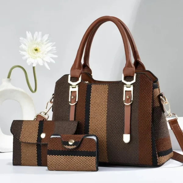 3 Piece Set Women's Bag 2024 Summer New Large Women's Handbag with Wallet Vertical Stripes Women's Shoulder Crossbody Bags – Image 4