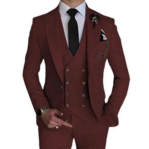Nouveauté Homme Loisirs Boutique Affaires Costume Uni pour Mariage, comprenant Manteau, Pantalon, Gilet en Ensemble de 3 Pièces, Blazer Robe, Veste, et Pantalon. – Image 3