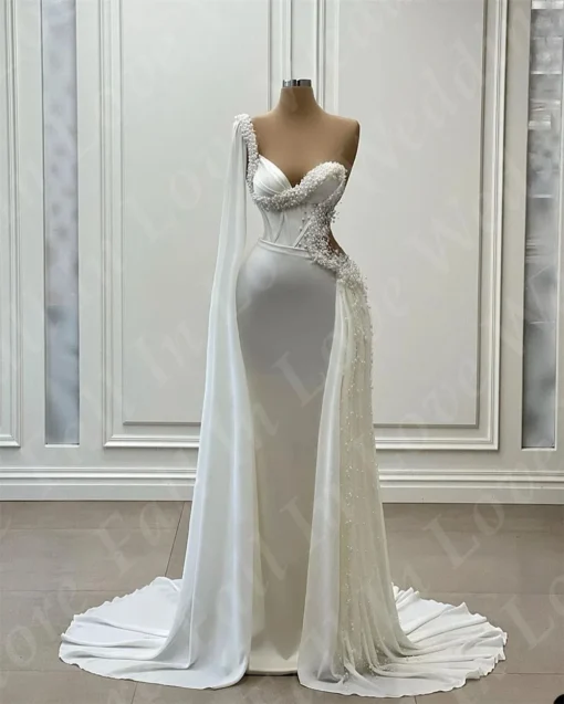 Luxury Wedding Dress Sweethear Neck With Pearls Beads Sequins Custom Lace-Up Or Zipper Satin Mermaid Bridal Gowns Evening Dress – Image 3