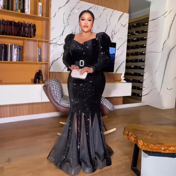 Nouvelle collection de robes de soirée de luxe. Robes africaines de fête en sequins et en maille, élégante robe sirène pour femmes africaines – Image 6