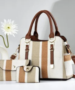 Alternative view of 3 Piece Set Women's Bag 2024 Summer New Large Women's Handbag with Wallet Vertical Stripes Women's Shoulder Crossbody Bags