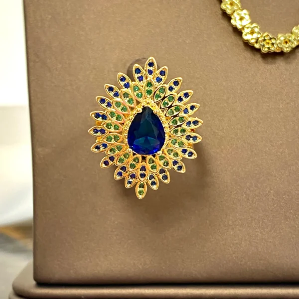 Parure de Bijoux de Luxe Africaine Dubaï 4 Pièces pour Femme, Plaquée Or avec Zircon Cubique, Accessoires de Mariée Indienne pour Mariage – Image 5