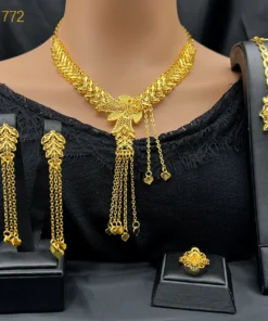 Alternative view of Dubai Ethiopian 24K Gold Color Bridal Jewelry Set For Women Nigerian Long Tassel Necklace Bracelet Earring Ring Sets Party Gift