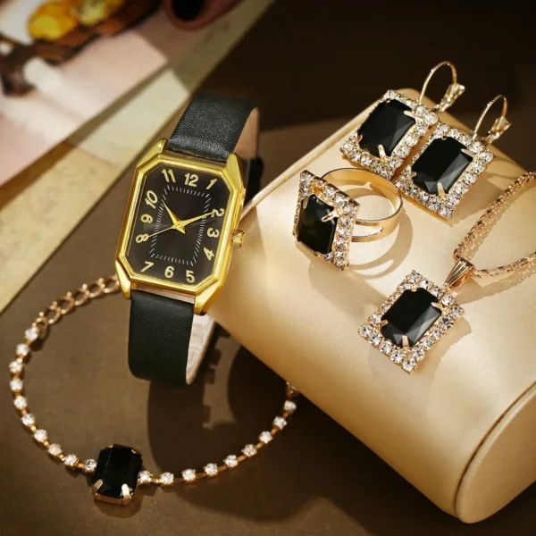 6/5/1PCS Luxury Fashion Square Women's Watches Brand Ladies Quartz Wristwatch Jewelry Set Classic Simple Femme Relogio Feminino – Image 3