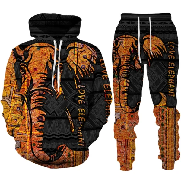 Autumn African Elephant 3D Printed Hoodie Suit Men Sweatshirts Sweatpants Casual Fashion Two Piece Tracksuit Set Men's Clothing – Image 5