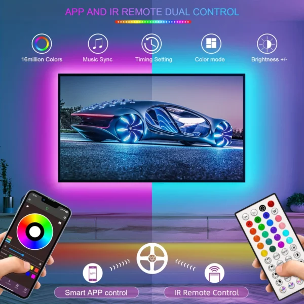 Bandes LED pour chambre avec synchronisation musicale, ruban LED RGB 10m, 20m, 30m flexible pour décoration de chambre, éclairage d'ambiance et rétroéclairage de TV – Image 3
