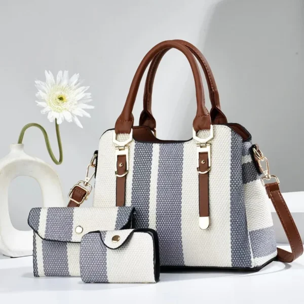 3 Piece Set Women's Bag 2024 Summer New Large Women's Handbag with Wallet Vertical Stripes Women's Shoulder Crossbody Bags – Image 3