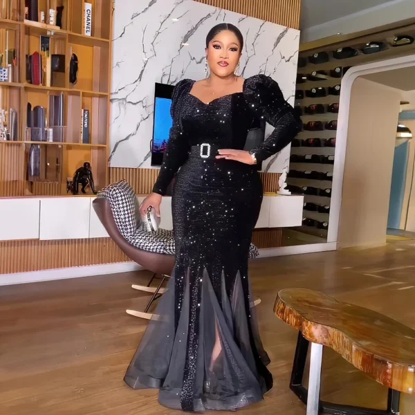 Nouvelle collection de robes de soirée de luxe. Robes africaines de fête en sequins et en maille, élégante robe sirène pour femmes africaines – Image 4