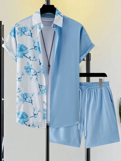 Men's Short-sleeved Shirt And Beach Shorts Set Flamingo Print Stylish Men's Casual Shirt Summer Vacation Party Men's Shorts – Image 5
