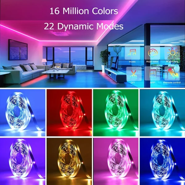 Bandes LED pour chambre avec synchronisation musicale, ruban LED RGB 10m, 20m, 30m flexible pour décoration de chambre, éclairage d'ambiance et rétroéclairage de TV – Image 2