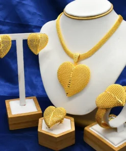 Ensembles Collier et Boucles d'Oreilles pour Femme, Cadeaux de Mariée Éthiopienne, Ensemble de Bijoux en Cuivre Plaqué Or 24K pour Mariage.