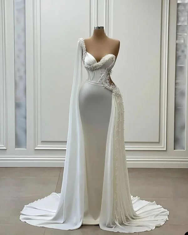 Luxury Wedding Dress Sweethear Neck With Pearls Beads Sequins Custom Lace-Up Or Zipper Satin Mermaid Bridal Gowns Evening Dress