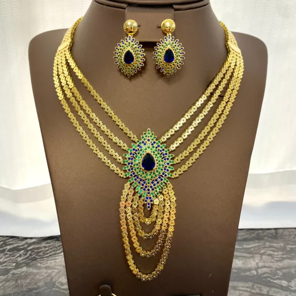 Parure de Bijoux de Luxe Africaine Dubaï 4 Pièces pour Femme, Plaquée Or avec Zircon Cubique, Accessoires de Mariée Indienne pour Mariage – Image 3