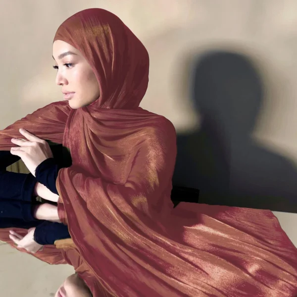 18 couleurs Hijab Femme Écharpe Brillante Musulmane Longue Foulard Léger Turban Doux Châle Organza Satin Scintillant – Image 4