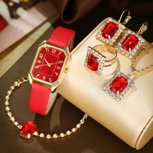 6/5/1PCS Luxury Fashion Square Women's Watches Brand Ladies Quartz Wristwatch Jewelry Set Classic Simple Femme Relogio Feminino – Image 2