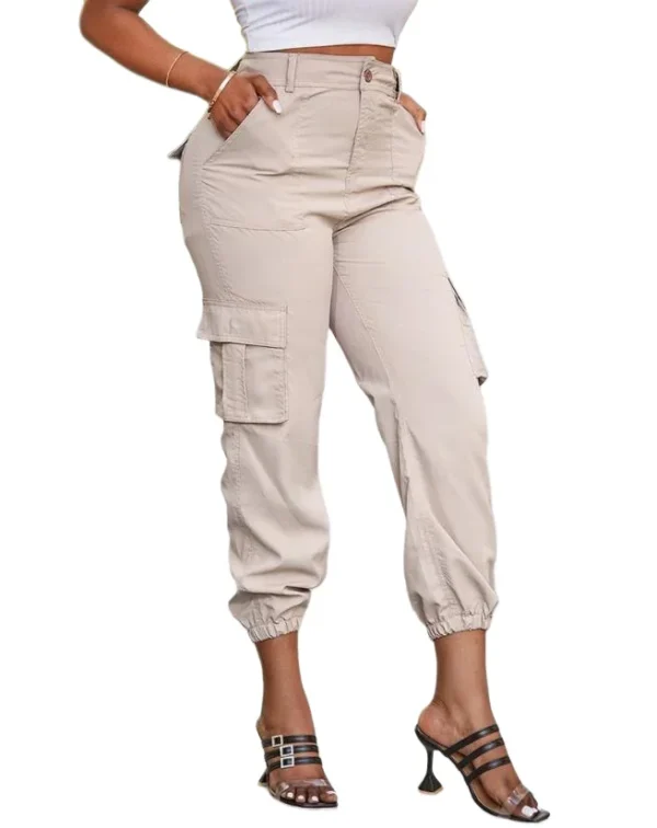 Pantalon Femme Cargo Décontracté Taille Haute avec Poches – Image 2
