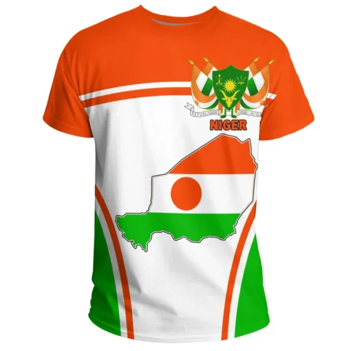 T-shirt graphique avec carte et drapeau du Niger, manches courtes pour garçons d'Afrique. T-shirt décontracté avec écusson, emblème national, pour hommes et enfants – Image 2