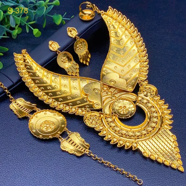 Parure de Bijoux Indienne Plaquée Or 24k pour Femme, Ensemble Collier de Fête Dubai Africain, Cadeaux de Mariage pour Mariée, Ensemble de Bijoux Arabes. – Image 4