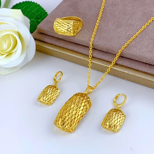Dubai 24k Gold Color Necklace Sets for Women Ethiopian African Bridal Pendant Jewelry Set Indian Jewellery Party Gifts – Image 6