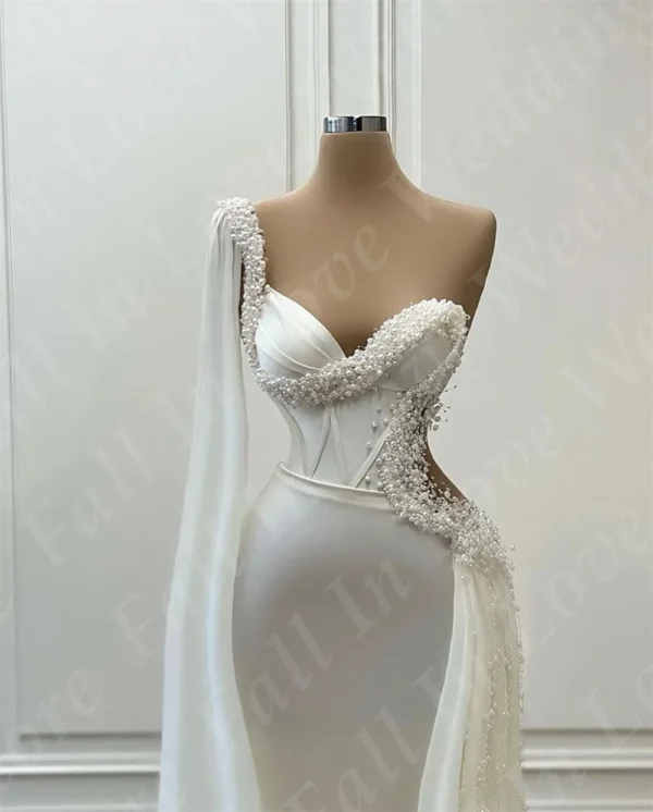 Luxury Wedding Dress Sweethear Neck With Pearls Beads Sequins Custom Lace-Up Or Zipper Satin Mermaid Bridal Gowns Evening Dress – Image 2