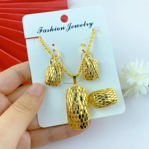 Dubai 24k Gold Color Necklace Sets for Women Ethiopian African Bridal Pendant Jewelry Set Indian Jewellery Party Gifts