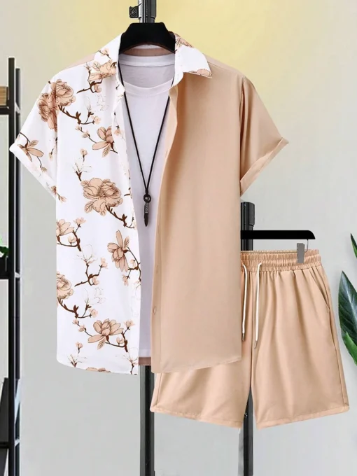 Men's Short-sleeved Shirt And Beach Shorts Set Flamingo Print Stylish Men's Casual Shirt Summer Vacation Party Men's Shorts – Image 6