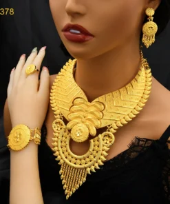 Alternative view of Parure de Bijoux Indienne Plaquée Or 24k pour Femme, Ensemble Collier de Fête Dubai Africain, Cadeaux de Mariage pour Mariée, Ensemble de Bijoux Arabes.