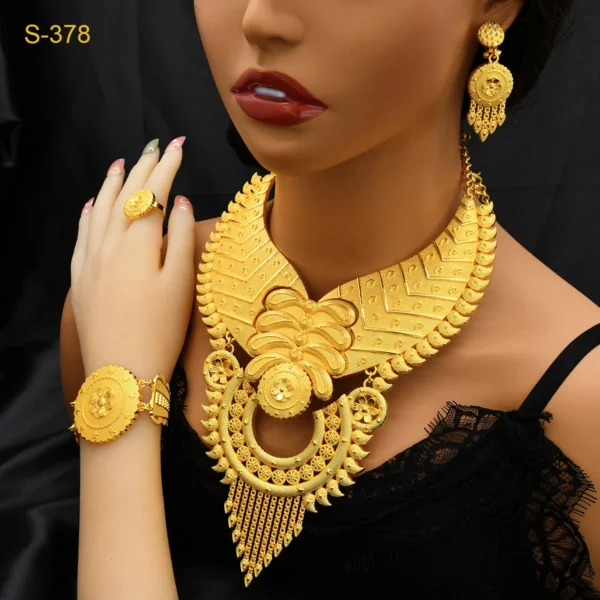 Parure de Bijoux Indienne Plaquée Or 24k pour Femme, Ensemble Collier de Fête Dubai Africain, Cadeaux de Mariage pour Mariée, Ensemble de Bijoux Arabes. – Image 2