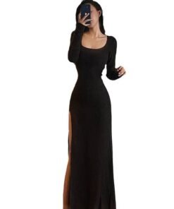 Robe extensible mi-longue à manches longues
